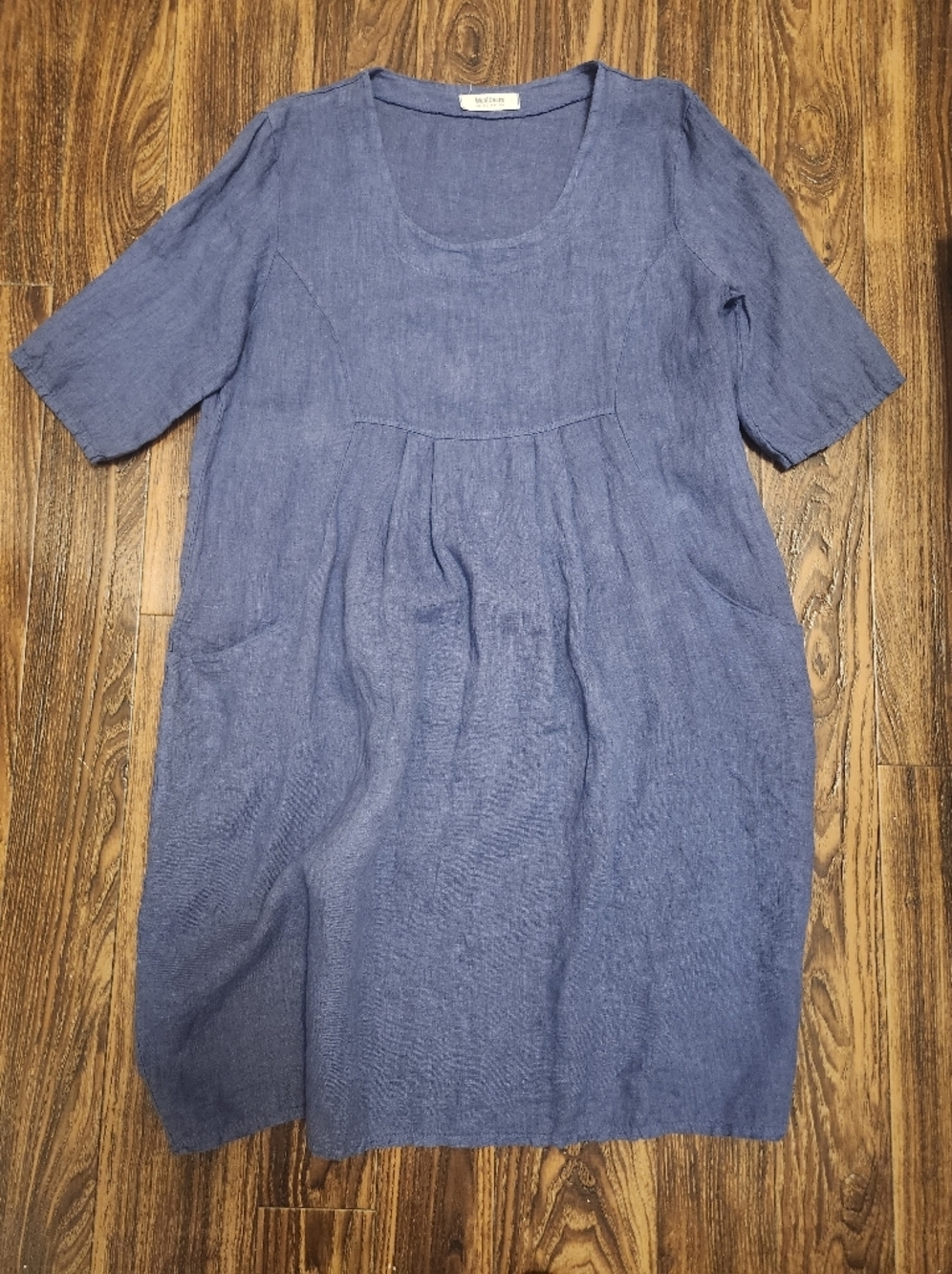 WoolOvers 100% Linen Relaxed Tunic Pocket Dress Blue Size 8 EUC - Picture 6 of 10